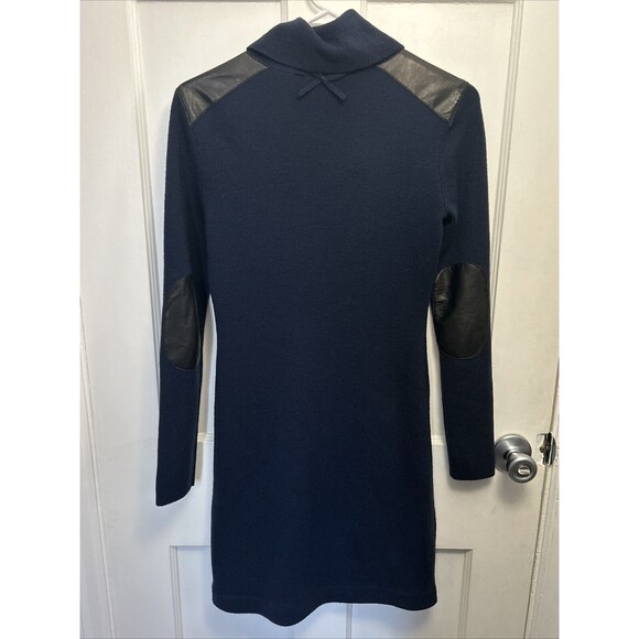 KATE SPADE Wool Turtleneck Midi Knit Navy Dress Sheep Skin Leather Detail XS - Picture 2 of 7